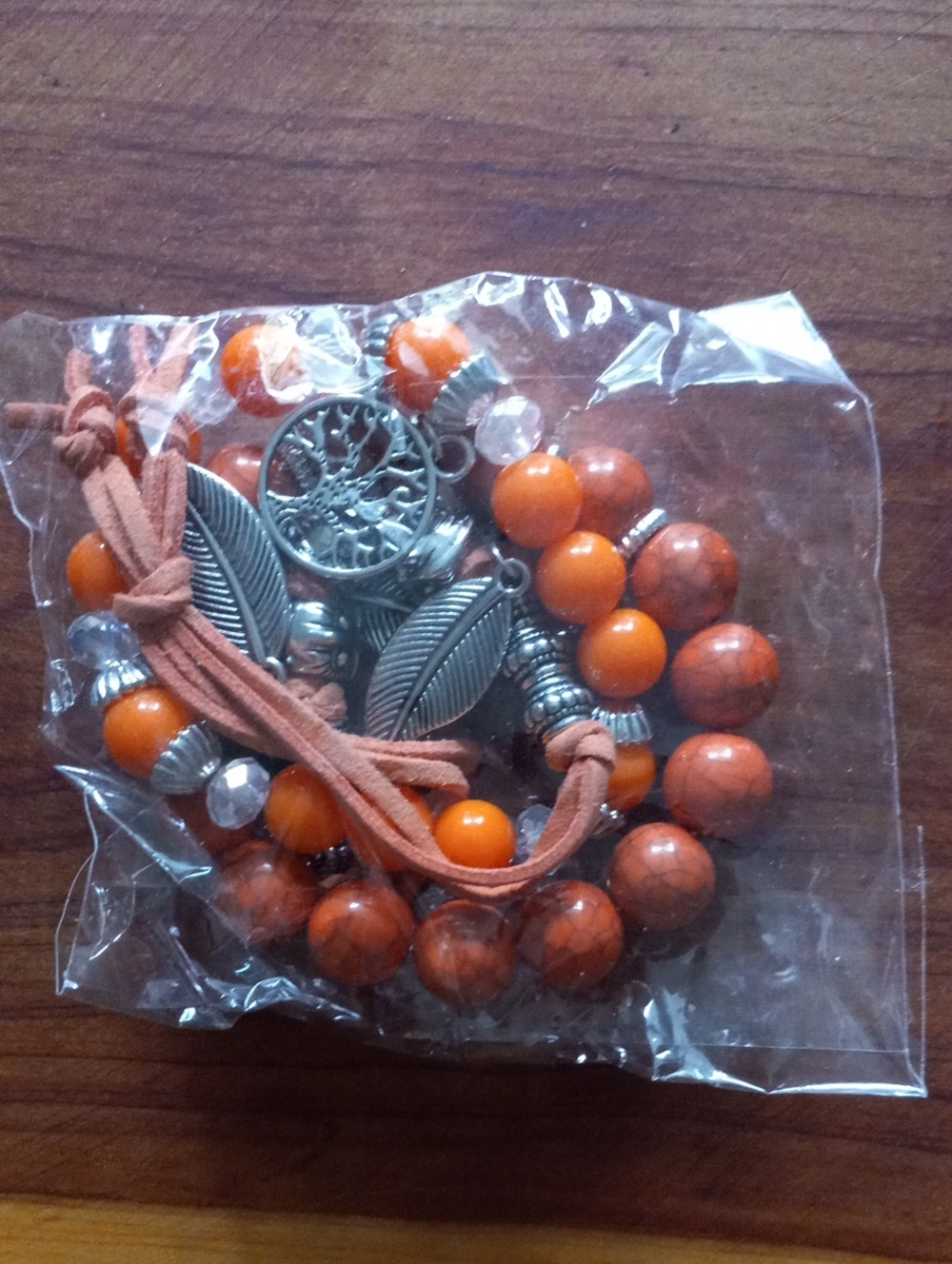 New Bohemian Multi-Layer Orange & Silver Tone Bracelet Set Tree of Life